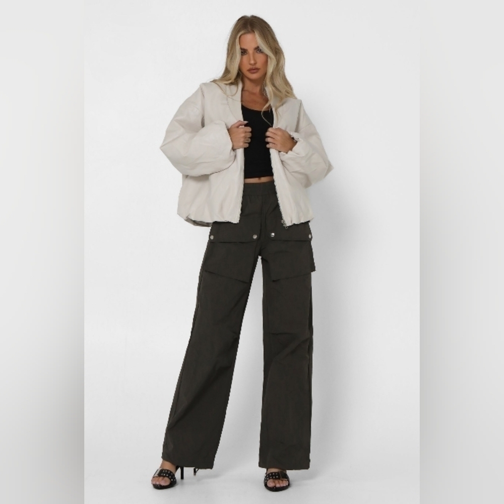 By Dyln Atticus Oversized Puffer Coat Faux Leather Bomber Jacket, Size M - Picture 3 of 15